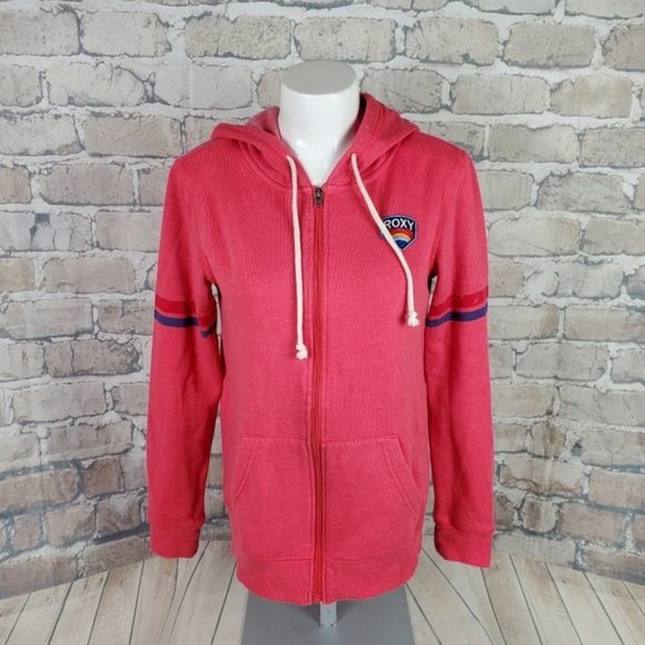 Roxy Hoodie Zipper Front Pink Size Medium Logo - Picture 1 of 9